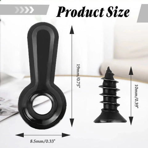 100 Pack Metal Picture Frame Turn Buttons And Screws For Hanging Pictures Black Backing Clips Frame Hardware Kit No Fuss With 100 Turn Buttons And 100 Screws Quick And Secure Mounting For Photos, showing button and screw dimensions.