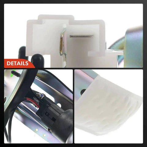 Close-up details of a Fuel Pump Assembly For Acura EL 1997 To 2000 Integra 1996 To 2001 And Honda Civic 1996 To 2000 1.6L 1.8L Replacement 17040S02L00, showing connector and filter components.