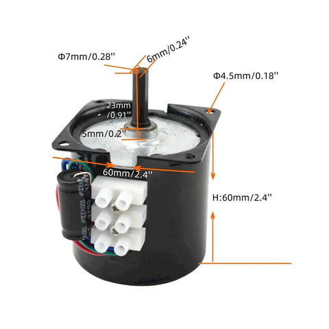 High Torque Dope 24V AC Permanent Magnet Synchronous Gear Motor with CW CCW directions and dimensions labeled