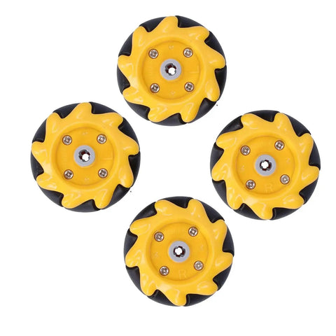 Ultra Mecanum Wheel Set For DIY Robot Cars 48mm omni directional rubber coated wheels yellow and black two pairs for easy maneuvering