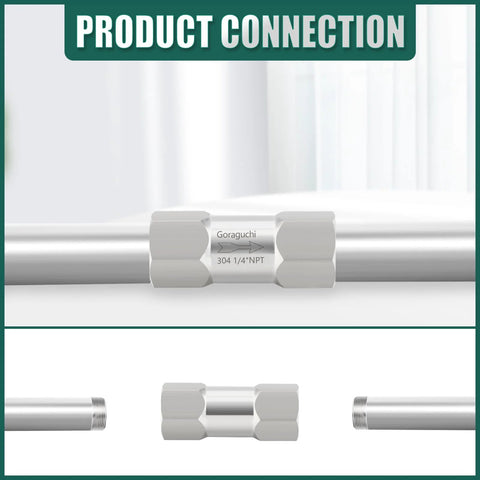 Goraguchi 304 stainless steel 1/4 in NPT female check valve for backflow prevention in fuel, air, liquid, oil, gas