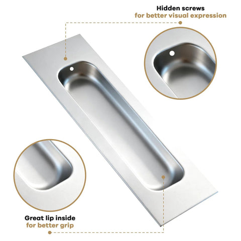 Brushed Silver Pocket Door Hardware Set With 2 Recessed Flush Finger Pulls And 1 Edge Pull Stainless Steel Pocket Door Pull
