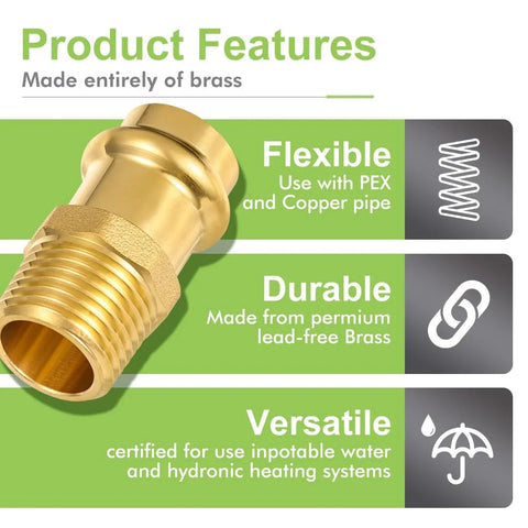 Brass ProPress fitting with 1/2 in MNPT male adapter for copper pipe