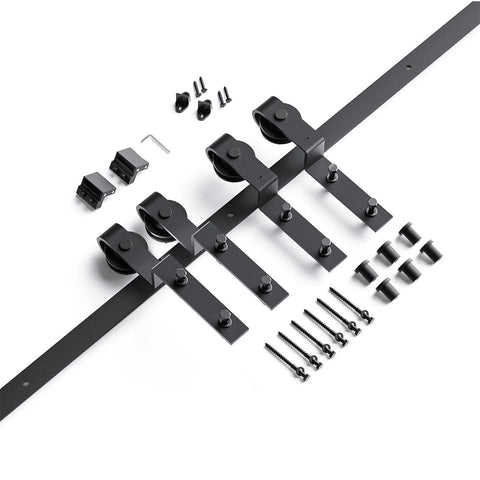Heavy Duty 8 Ft Bypass Double Sliding Barn Door Hardware Kit With Single Track For 53 Inch Wide Doors, black aluminum components