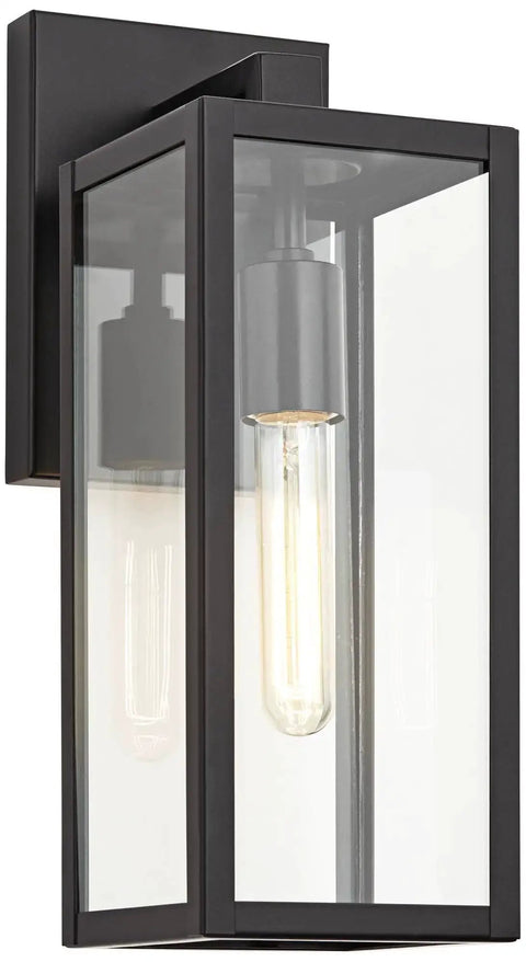 Dope Mystic Black Outdoor Wall Light With Clear Glass Panel, 14 1/4 Inch Tall, 7 Inch Projection, backplate 7x5 inches