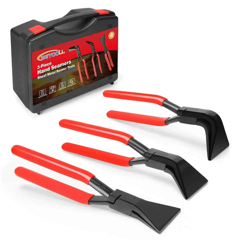 3-Piece Hand Seamers Sheet Metal Tools Set with Straight Jaw 45 Degree and 90 Degree Bending Pliers Pro Grade Storage Case