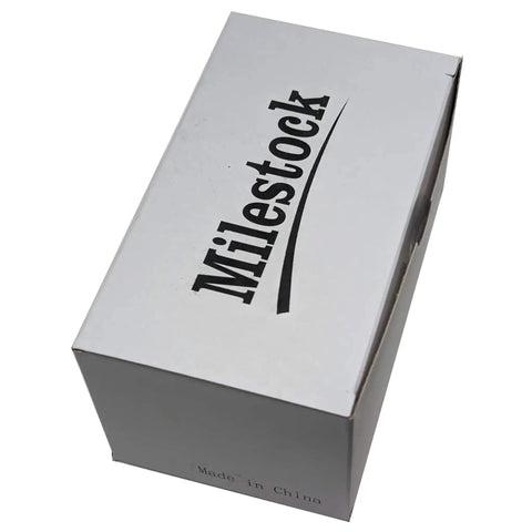 Box packaging for Milestock product, white with black text, labeled 'Made in China'