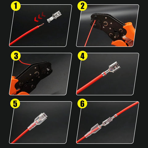 Twidec 360Pcs spade connector kit with 2.8/4.8/6.3 mm terminals and clear insulated sleeves, red wire visible