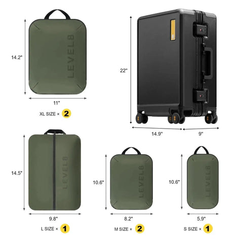 Zipperless Carry On Luggage With Aluminum Frame And Hard Shell Airline Approved 20 Inch Black Spinner Suitcase Includes 6 Packing Cube Set