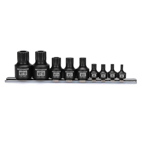 Low Profile Impact Triple Square Socket Set, M4-M18, 9-Piece, One-Piece Solid Build, CR-MO Steel with Black Phosphate Finish