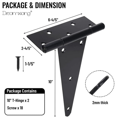 10 Inch T Strap Gate Hinges Heavy Duty Shed Barn Door Hinges Black Tee Hinges For Wooden Fence And Yard Gate Package Dimensions