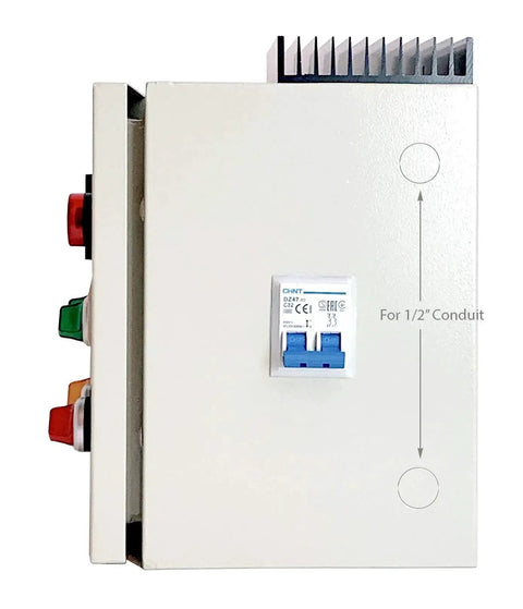 Side view of Heavy-Duty Powder Coating Oven Control Panel With Light And Fan Control 240V 30A showing side-mount breaker.