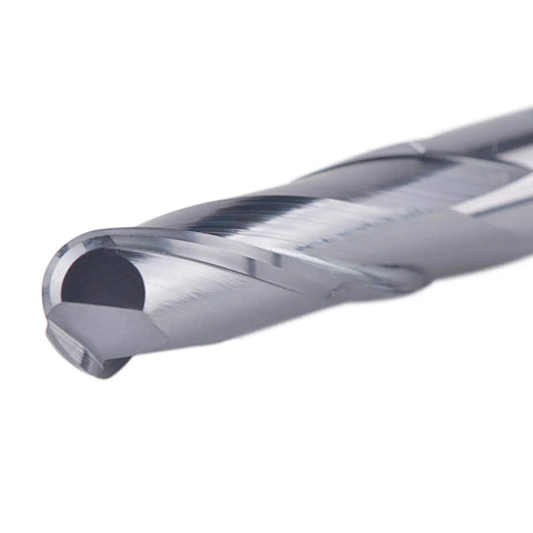 Close-up of Five Piece Ball Nose End Mill Set For CNC Router Machines One Quarter Inch Shank Two And A Half Inch Overall Length HRC55 Pro Grade