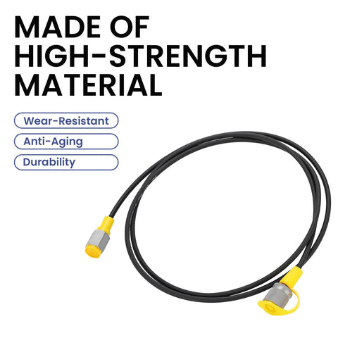 MEASUREMAN hydraulic test hose, black coil with yellow end fittings and protective caps.