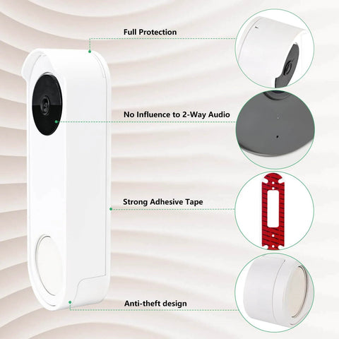 No Drill Anti Theft Doorbell Mount For Google Nest Doorbell Battery Easy Wall Mount For Apartments And Renters No Tools Needed Keeps Wall Safe Durable Plastic Bracket Anti Theft Design Protect Your Nest Camera with adhesive and protective features.