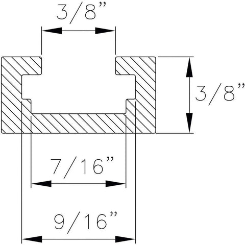 Technical drawing of 3 Inch T Track Intersection Kit With Predrilled Mounting Holes Do-It-All Universal T Track Accessories dimensions.