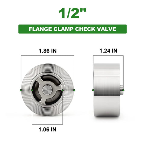 Flange clamp check valve, 1/2 in, 304 stainless steel, backflow prevention, Amazon brand