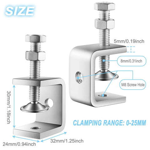 C-clamp set, 10 pcs, stainless steel 304, 1-inch jaw opening, heavy-duty mini tiger clamps for metal and woodworking