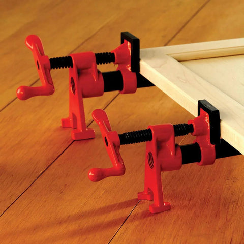 Half Inch H Style Pipe Clamp With Clutch Disc for easy adjustments on wood surface, extra high base, durable cast iron