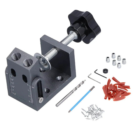 15 Degree Pocket Hole Jig With Auto Tightening Clamp For Woodworking Aluminum Alloy Drilling Locator 52 Piece Kit components