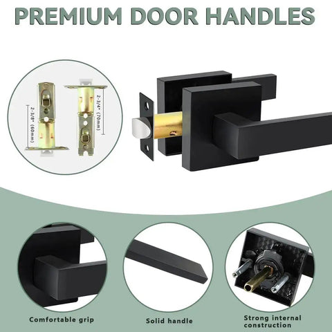 Passage Door Levers Set In Black Heavy Duty Keyless Door Handles Square Non Locking Design Reversible display image