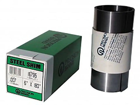 Box and roll of 0.015 Inch Steel Shim Stock 6 By 10 Inch Full Hard Cold Rolled Low Carbon Steel for Precision Alignment and Fitting Made in USA