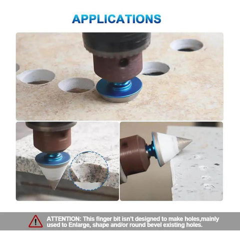 Diamond Beveling Chamfer Bit 1 Inch For Marble Porcelain Granite Tiles Countersink Drill Bit With Hex Shank Enlarging And Finishing Existing Holes Polishing Tool 5/8-11 Thread in use on tile.