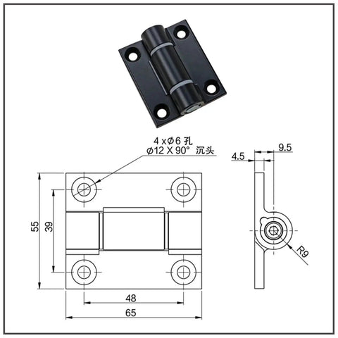 Silver torque-adjustable hinge with damping and stop; zinc alloy or stainless steel construction; 1 piece
