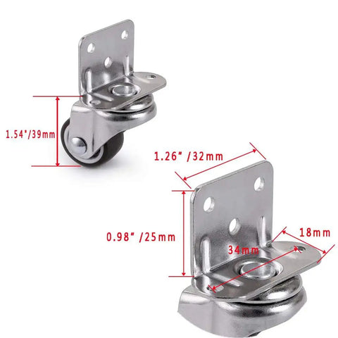 Four Pack 1 Inch Side Mounting Casters With TPE Swivel Plated Wheels L Shaped Mute Wheel For Baby Beds Carts Trolleys
