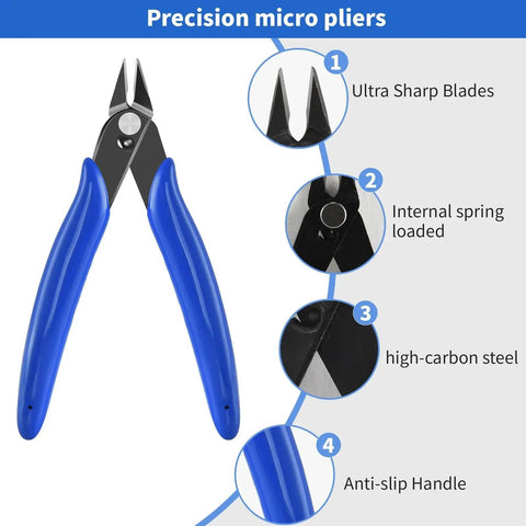 5 Inch Micro Flush Cutter 2 Pack Spring Loaded Wire Cutters For Jewelry Making Electronics And Model Craft Pro Grade Precision Pliers For Soft Copper Wire Floral Heating Wire And 3D Printing, blue handle