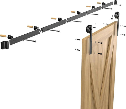 Six Point Six Feet Long Sliding Barn Door Hardware Kit For Single Door Sturdy Durable Carbon Steel With Black Coating To Prevent Rust Heavy Duty Easy To Install Fits Thirty Six To Forty Inch Wide Doors J Shape Hanger Included