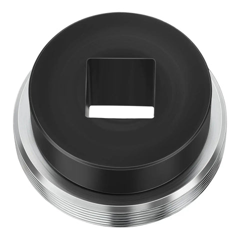 Close-up of Steering Stem Bearing Holder Nut And Tool For Yamaha ATV Models, showing black nut and metal base, top view.