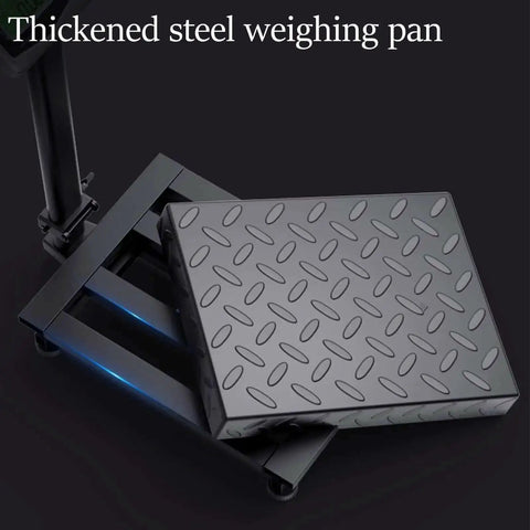 Heavy Duty 660 Pound Digital Platform Scale With Removable Guardrail For Floor Weighing Postal And Luggage Shipping Scale 90 Degree Fold Stainless Display And Buttons Easy Transport And Use featuring thickened steel weighing pan