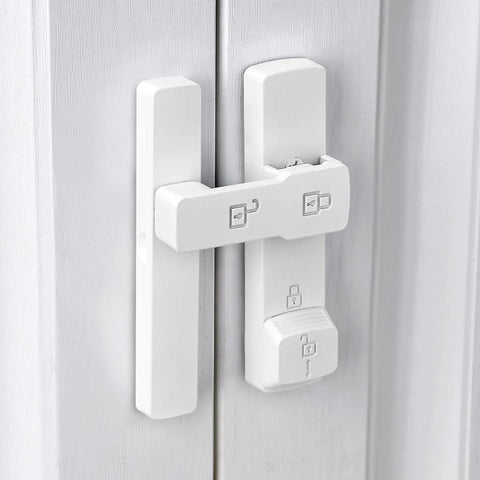 Close-up of White 180 Degree Barn Door Lock With Dual Locking System And Hidden Screws Zinc Alloy Flip Gate Latch installed on door