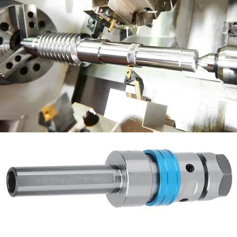 Floating Tap Holder for CNC Milling Machines with Telescopic Action and ER20 Adapter in use, showing front and rear travel
