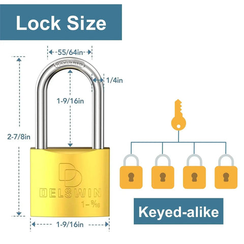 Brass weatherproof padlock with key; 1-9/16 in shackle; keyed-alike set for outdoor gates and fences (2-pack)