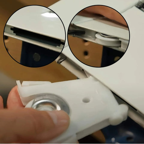 Upper Sliding Screen Door Rollers Replacement Part 1997063 with 1-1/4 inch nylon concave wheels being installed