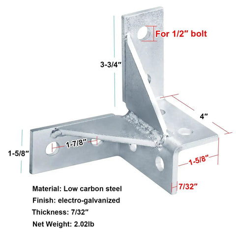 Two Pack Double Corner Connector For One And Five Eighths Inch Strut Channel Wing Shaped Fitting Brackets, electro-galvanized steel.