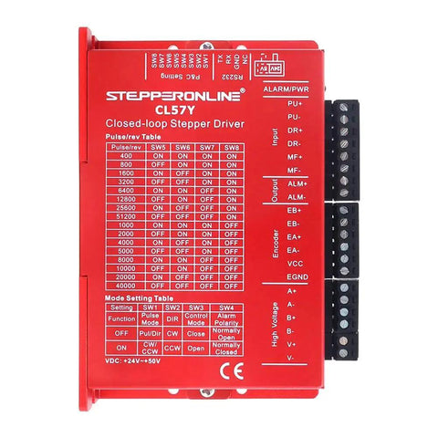 Closed Loop Stepper Motor Kit For CNC Systems With 3 Nm Torque Nema 23 Two Phase Four Lead Motor And High Resolution Encoder 1000PPR 4000 CPR For Precise Motion 24 50V DC 5A Current 1.5 Meter Cables Includes CL57Y V20 Driver STEPPERONLINE