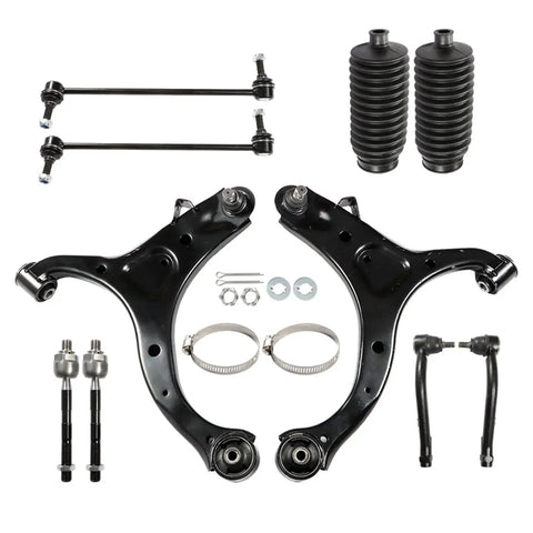 Labwork 10-piece front suspension kit includes lower control arms with ball joints, tie rods, sway bar links