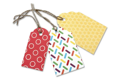 Colorful tags created using Round Tag Punch Set With Lever Action For Paper Crafting Includes 1.5 Inch 2 Inch And 2.5 Inch Punches Embossed Center Hole