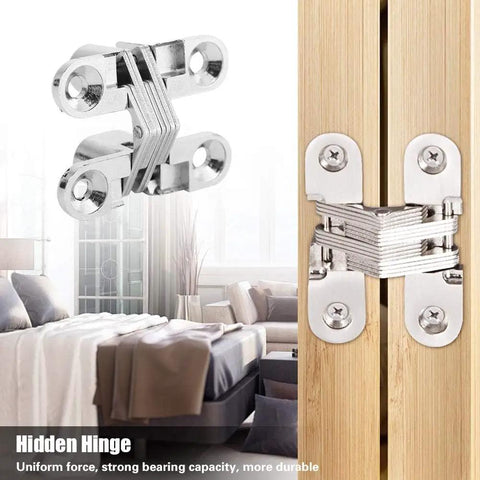 Two Pack 180 Degree Hidden Door Hinges Zinc Alloy Invisible Concealed Cross Hinge For Cabinets And Furniture Easy Installation