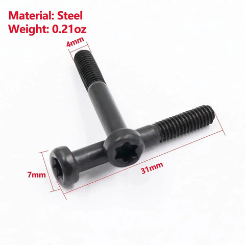 4 Piece Steel M4 Screws For Red Dot Optics Risers And Micro Mounts Built To Last Durable Corrosion Resistant Replacement Hardware With OEM Machined Fit For UN Mounts Easy Quick Install For Optics Riser Systems shown in close-up with measurements.