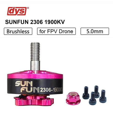 Sunfun 2306 1900KV 6S Brushless Motor for FPV Racing Drones with screws and mounts visible