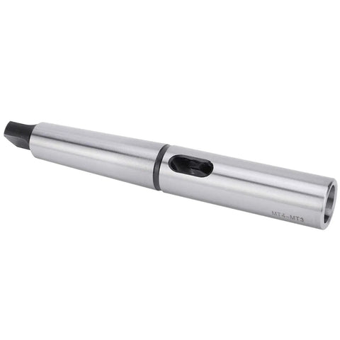Morse taper drill sleeve reducing adapter MT4-MT3, quenched high-speed steel, silver finish.