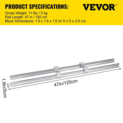 Heavy Duty Linear Rail Kit SBR20 1200mm With Four SBR20UU Bearing Blocks for DIY CNC Routers Lathes Mills X Y Z Axis Motion System