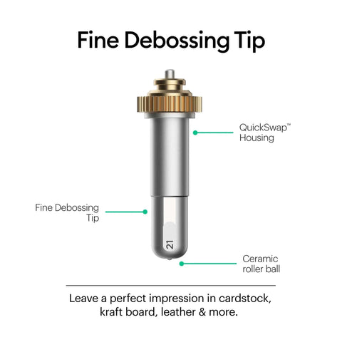 Fine Debossing Tip With QuickSwap Housing for Cricut Maker featuring ceramic roller ball for crisp debossed designs.