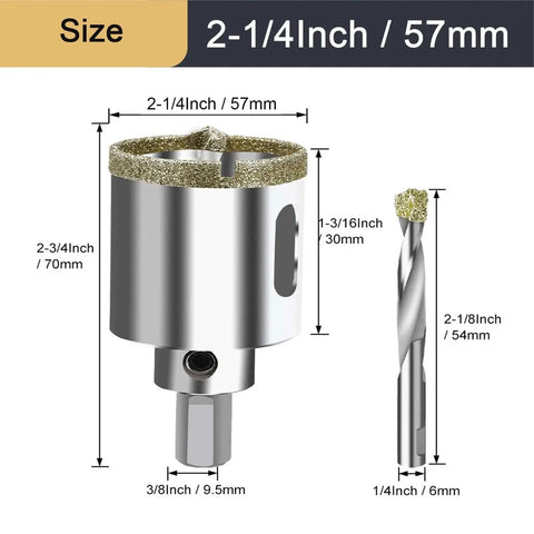 Pro Grade Two And A Quarter Inch Diamond Hole Saw With Pilot Bit And Diamond Tip Coating for precise cutting by ASNOMY