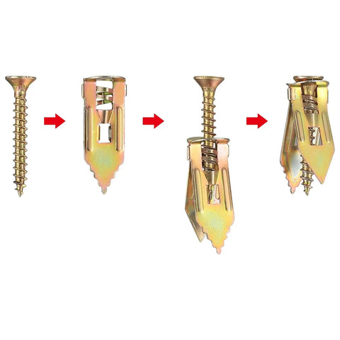 Assembly steps of 50 Pcs Self Drilling Drywall Anchors And Screws Kit Zinc Plated Steel Wall Anchors With Self Tapping Screws