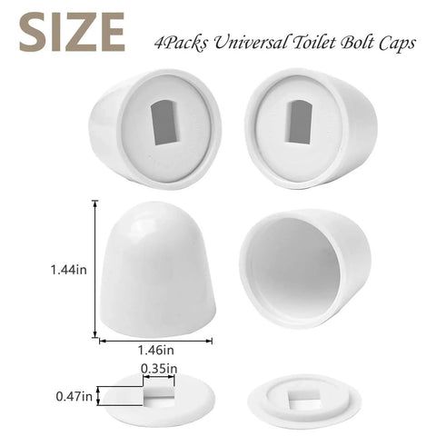 Set Of 2 Ceramic Birds Toilet Bolt Caps And 4 Universal Toilet Bolt Covers For Bathroom Decor, showing bolt cover size and design.